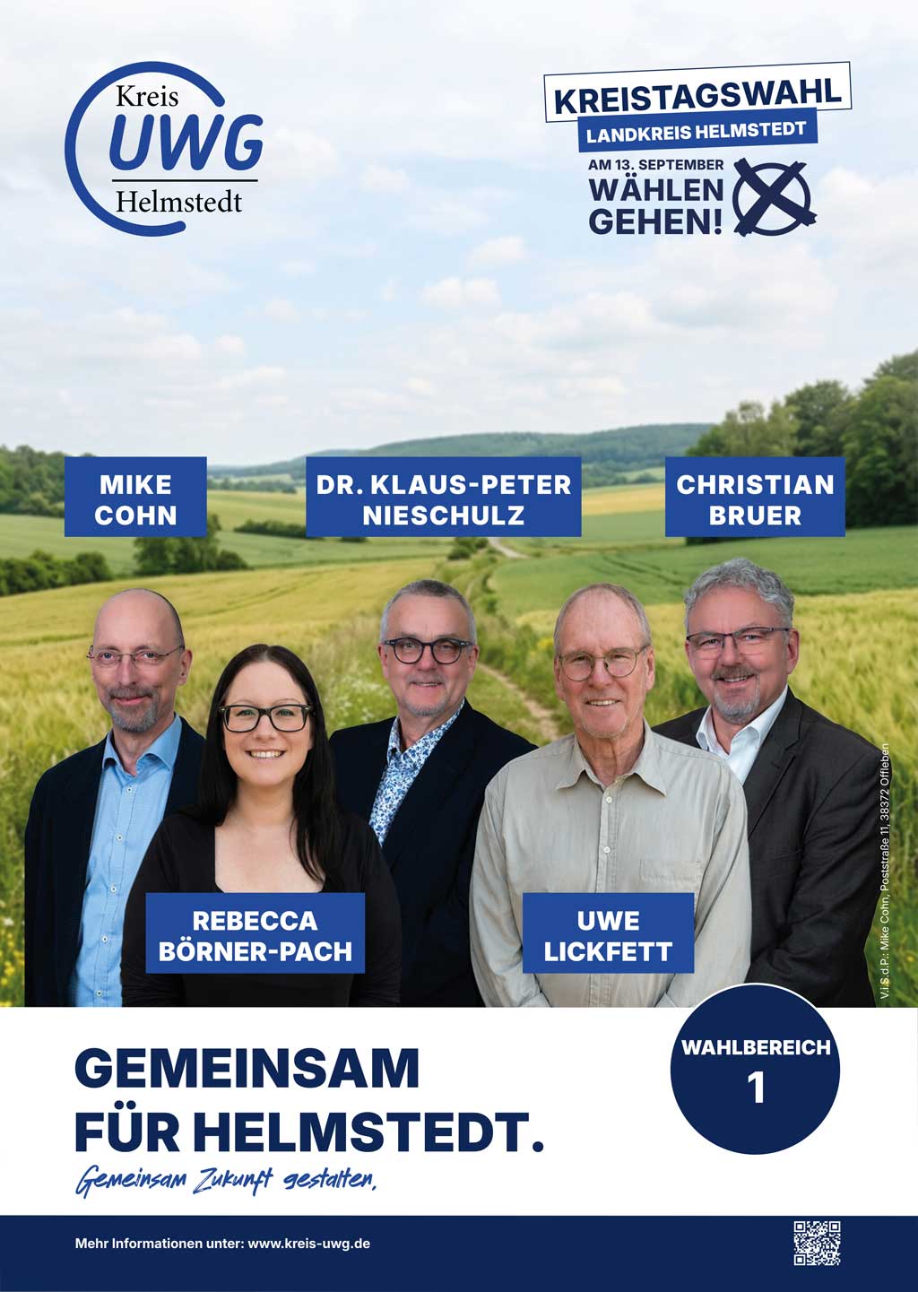 Kandidierende für den Wahlbereich 1 des Landkreises Helmstedt für die Kreistagswahlen 2026